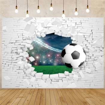 3D Сломанная Белая Стена Футбольный Фон Для Фотосъемки Детская Спортивная Тематическая Вечеринка Фон Виниловый Плакат Для Фотостудии  10
