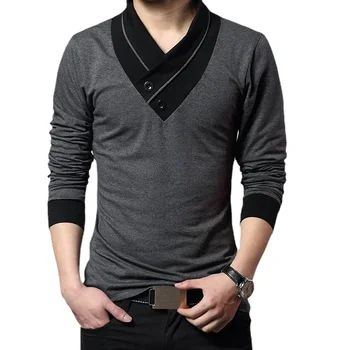 B6135 Модная мужская футболка, мужская футболка в стиле пэчворк с V-образным вырезом и длинным рукавом, приталенная футболка, хлопок, большие размеры 4XL  10