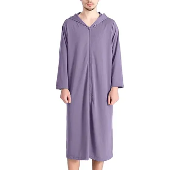 Пары с застежкой-молнией, повседневные Простые однотонные пижамы и халаты, мужские пижамы с капюшоном и длинными рукавами, ночная рубашка, пижамы  10
