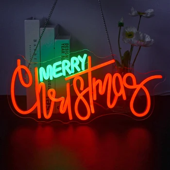 Неоновая вывеска Merry Christmas, красно-зеленая светодиодная вывеска для декора стен, Marry Xmas, неоновые огни, вывески для рождественской вечеринки, бара, дома, Рождества  5