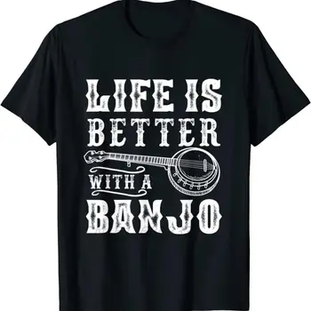Жизнь лучше С Банджо, Мужские Ретро-футболки С Мятликом, Унисекс, Винтажные Хлопковые футболки, Мужская Мода, Футболка Для любителей гитары  5