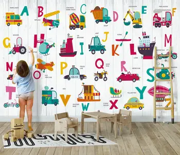 beibehang пользовательские фотообои в скандинавском стиле с мультяшным автомобилем, фрески на тему алфавита, обои для детской комнаты, фон для обоев  5