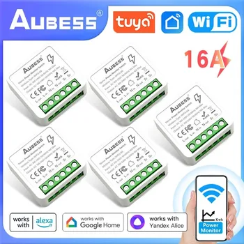 Гаджеты для умного дома AUBESS Tuya WiFi Mini Smart Switch Модуль реле включения света Голосовое управление для Alexa Alice Google Assistant  4