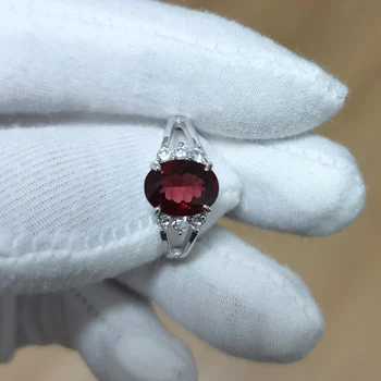 Женское кольцо с натуральным красным гранатом, кольцо из серебра 925 пробы, Овальный драгоценный камень 8x10 мм, украшения в свадебном стиле, Январский камень рождения R042RGN  5