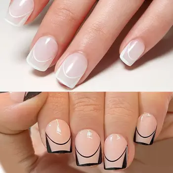 24шт Маникюрный пресс для ногтей Поддельные ногти DIY французские накладные ногти Цветок Кристалл Короткий квадратный  5
