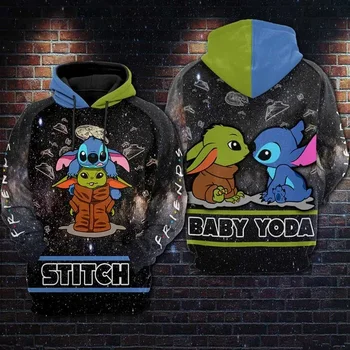 Толстовка Disney с капюшоном Disney Crossover SW Stitch Baby Yoda, черная, синяя, зеленая толстовка  10