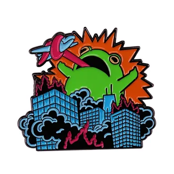 Готический неоновый арт с гигантскими лягушками, Булавка с мягкой эмалью, Брошь City Explosion, Украшения в виде ужасных амфибий  5