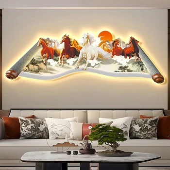 Современная люминесцентная интерьерная картина в виде лошади Светодиодный настенный светильник для дивана на фоне стены Гостиной спальни прикроватное подвесное украшение  4