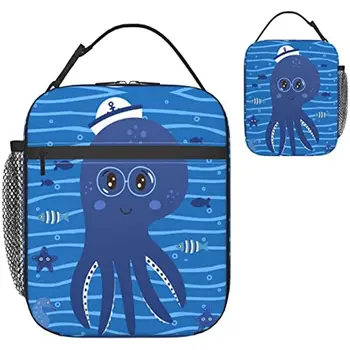 Женская сумка для ланча с изоляцией Octopus Ocean, многоразовый ланч-бокс с карманом для работы, пикника, путешествий, сумки для ланча для женщин и мужчин  5