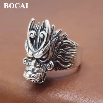 BOCAI Оптом, Оригинальное Серебряное кольцо S925 в стиле тяжелой промышленности в стиле Ретро с Двенадцатью знаками Зодиака в виде Головы Дракона для мужчин, Модное Регулируемое отверстие  5