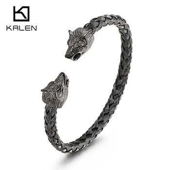 Kalen Viking Animal Браслеты Винтажный Черный Волчья Голова Мужской Браслет Из Нержавеющей Стали Ювелирные Изделия  5