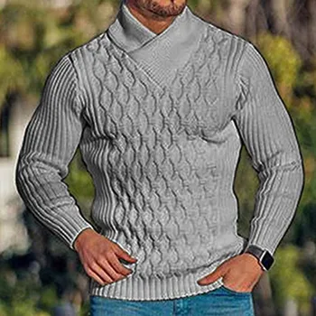 Мужской осенне-зимний модный пуловер с V-образным вырезом, повседневный однотонный вязаный свитер с длинным рукавом, вязаные свитера, топы  5