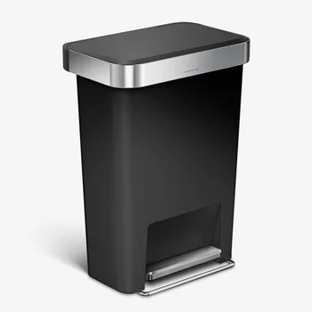 Прямоугольное мусорное ведро на кухонной ступеньке объемом 45 л / 12 галлонов с мягко закрывающейся крышкой, черный пластик  5