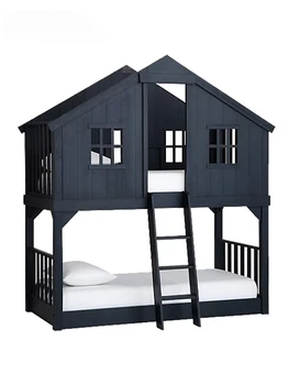 Детская кровать из массива дерева, домик на дереве, кровать американской матери, высокая и низкая кровать, двухъярусная кровать  10