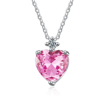 Очаровательная подвеска в виде розового хрустального сердца, Градиентные ожерелья из циркона для женщин, Винтажное модное ожерелье из настоящего серебра 925 пробы  5