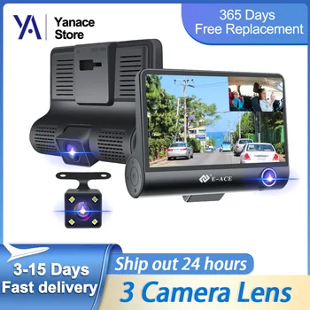 Мини-автомобильный видеорегистратор Yanace Зеркало 4-дюймовая приборная панель с 3 камерами 1080P Фронтальный внутренний рекордер Видеорегистратор 24-часовой Мониторинг парковки  5