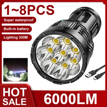 6000LM 8LED, мощные светодиодные фонари, мощный фонарик с подсветкой COB, USB-перезаряжаемый фонарь для кемпинга, портативная светодиодная лампа  4