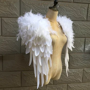 Модель-шаль, реквизит для фотосессии на подиуме, костюм Виктории Пинк для выступления на сцене, наплечная одежда с белыми перьями  3