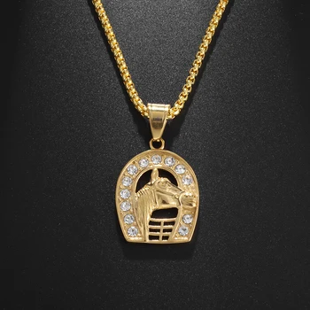 Модное изысканное ожерелье с золотой головой лошади, инкрустированное цирконом, для мужчин и женщин в подарок  4