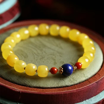 Классический желтый браслет-оберег из пчелиного воска для женщин, классический этнический стиль, Уникальный дизайн, браслеты из лазурита, ювелирные изделия  5