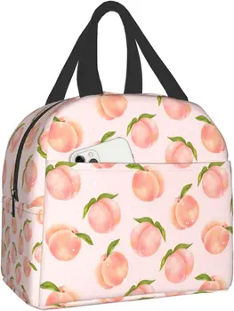 Розовый персиковый милый ланч-бокс, Многоразовая сумка для ланча, изолированный холодильник для пикника, дорожные сумки, Школьный контейнер для ланч-бокса для мальчиков и девочек  5