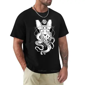 Футболка CATHULHU - the cosmic tentacle cat, футболка с коротким рукавом, пустые футболки, футболка с круглым вырезом, облегающие футболки для мужчин  3