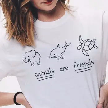 Animals Are Friends Унисекс Графическая Футболка Tumblr Модная Милая Повседневная Футболка С Коротким Рукавом Белого Цвета Для Любителей Животных  5
