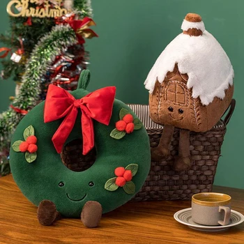 Рождественская новая плюшевая подушка с начинкой из шоколадного печенья в форме домика, декоративная подушка, милая забавная кукла для вечеринки в честь Рождественской елки  10
