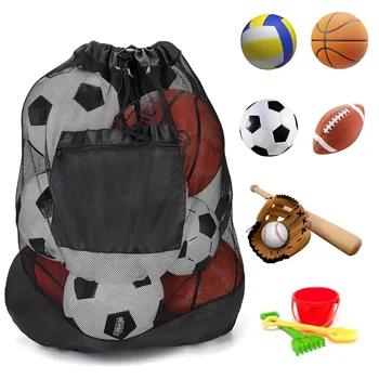 Сетчатая сумка для футбольного мяча со шнурком для футбольного мяча, баскетбола, волейбола, бейсбола, водных видов спорта  5