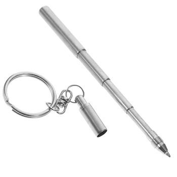 Брелок в форме выдвижной ручки Мини Металлическое кольцо для ключей Портативная Телескопическая шариковая ручка из нержавеющей Стали Брелок для ключей Инструменты  5