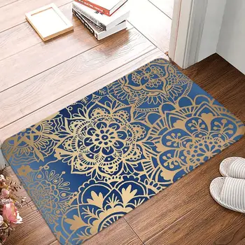 Чешский противоскользящий коврик для кухни с синим и золотым рисунком Мандалы, напольный ковер, приветственный коврик, домашний декоративный коврик  5