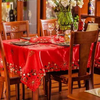 Ткань для стола, чайный столик, настольный флаг, вышитая сельская местность в европейском стиле, элитный роскошный красный прямоугольник  5