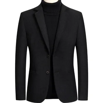 Мужские шерстяные блейзеры, мужской пиджак, Однотонная деловая повседневная зимняя куртка большого размера, мужская одежда, свадебный костюм, пальто 4XL  5