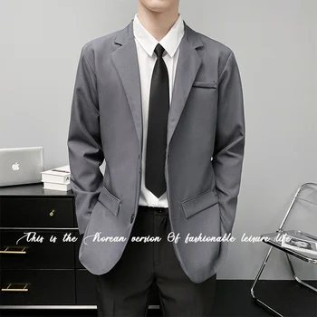 Новое Поступление Мужской Костюм Куртки Блейзер Пальто Slim Fit Smart Casual Весенняя Свободная Модная Одежда Азиатский Однобортный Корейский Черный  5