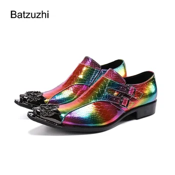 Мужская обувь Batzuzhi, роскошные дизайнерские кожаные модельные туфли ручной работы, мужские вечерние и свадебные туфли с острым железным носком!  5