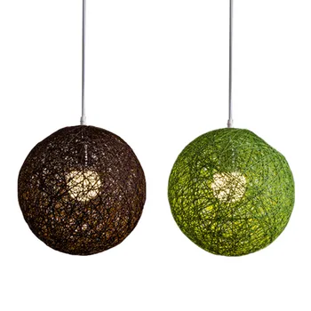 2X Шаровидная люстра из зеленого/кофейного бамбука, ротанга и пеньки Индивидуальное творчество Сферический ротанговый абажур-гнездо  5