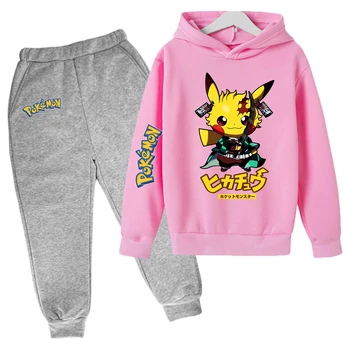 Дешевые Комплекты Одежды Для детей Pokémon Fashion Pikachu Anime 2024 New Lovely Kawaii Boys Wear, Костюм для Мальчиков, Теплые Зимние брюки  10