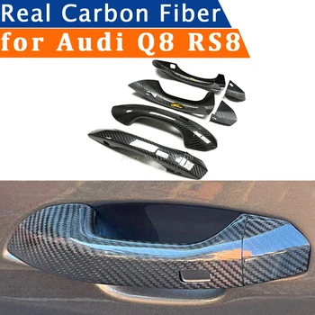 Для Audi Q8 2018-2023 RS8 2020-2023 Аксессуары Из Настоящего Углеродного Волокна Дверная Ручка Крышка Рамка Наклейка Внешняя Отделка Обвеса  2