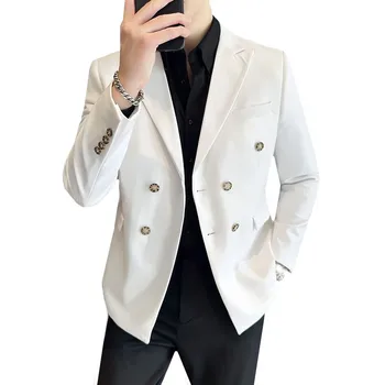 Новый Мужской Однотонный Строгий Пиджак Черный/Белый/Серый Модный Мужской Деловой Социальный Свадебный Пиджак SlimTuxedo  5