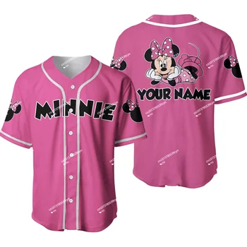 Бейсбольная куртка с милой Минни Маус, черно-розовая, с вашим именем от Disney  4