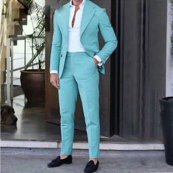 Новый мужской костюм из 2 предметов, костюм с отворотом, блейзер, смокинг, популярная вечеринка, свадебный Homme (блейзер + брюки)  10