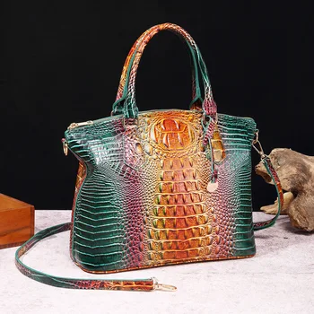 Женская сумка в стиле ретро с крокодиловым узором 2023, новая мода и высококачественная кожаная сумка для женщин большой емкости через плечо  5