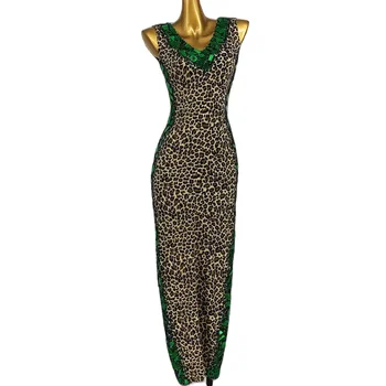 Стандартная одежда для выступлений на сцене для латиноамериканских танцев, высококачественное индивидуальное облегающее платье с леопардовым принтом для танцев Самба Румба, специальное платье  5