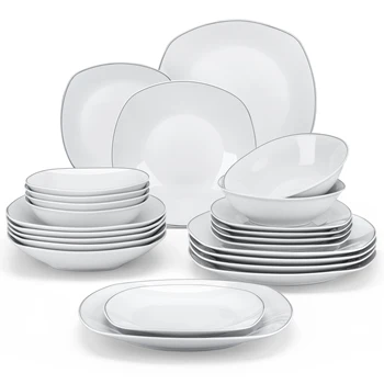 Наборы фарфоровых тарелок MALACASA ELISA из 24/48 предметов, 12 * тарелок для супа, набор посуды на 12/24 персоны  5