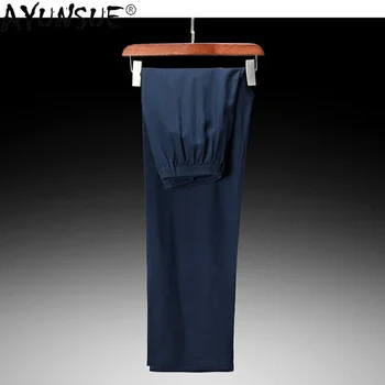 Мужские брюки из 100% натурального шелка тутового цвета, летняя мужская одежда, брюки со средней талией, эластичные прямые мужские панталоны  5