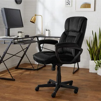 Офисное кресло, классическое рабочее кресло -регулируемое, вращающееся, изготовленное из сверхмягких сверхтонких волокон, с поддержкой талии, черное  10