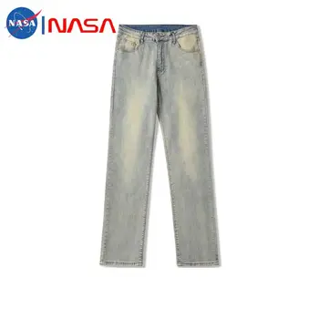 Весенне-осенние американские ретро-желтые джинсы, окрашенные грязью, для мужчин и женщин, трендовые свободные повседневные модные брюки с прямыми штанинами  5