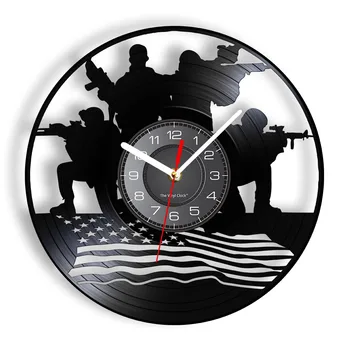 Патриотический дизайн, настенные часы в стиле милитари, солдатики с американским флагом, виниловая пластинка, часы, памятный подарок для солдат-ветеранов  5