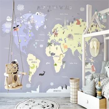 Картонные обои с картой мира животных на заказ 3D настенные наклейки Рулоны обоев для гостиной Обои для детской спальни Фрески  3