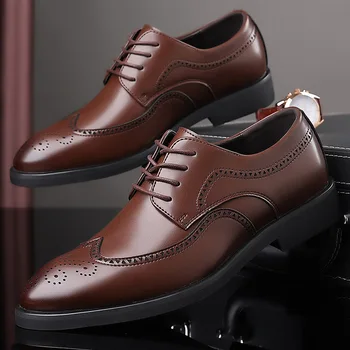 Мужские кожаные модельные туфли, Дизайнерская Брендовая обувь, Классическая Мужская обувь с перфорацией типа 